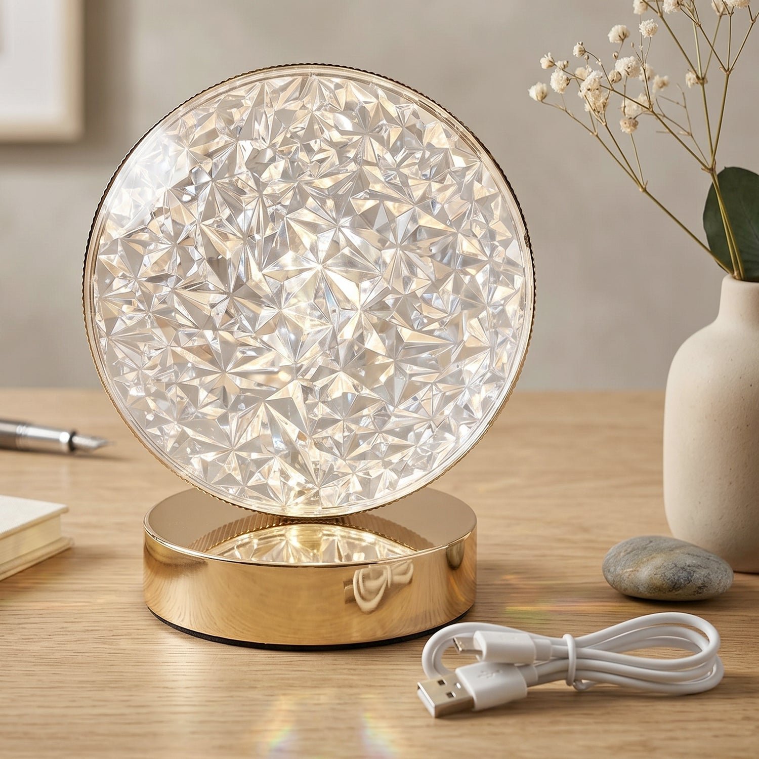 Round Crystal LED Table Lamp – Dimmable Touch & USB Rechargeable - Image 4
