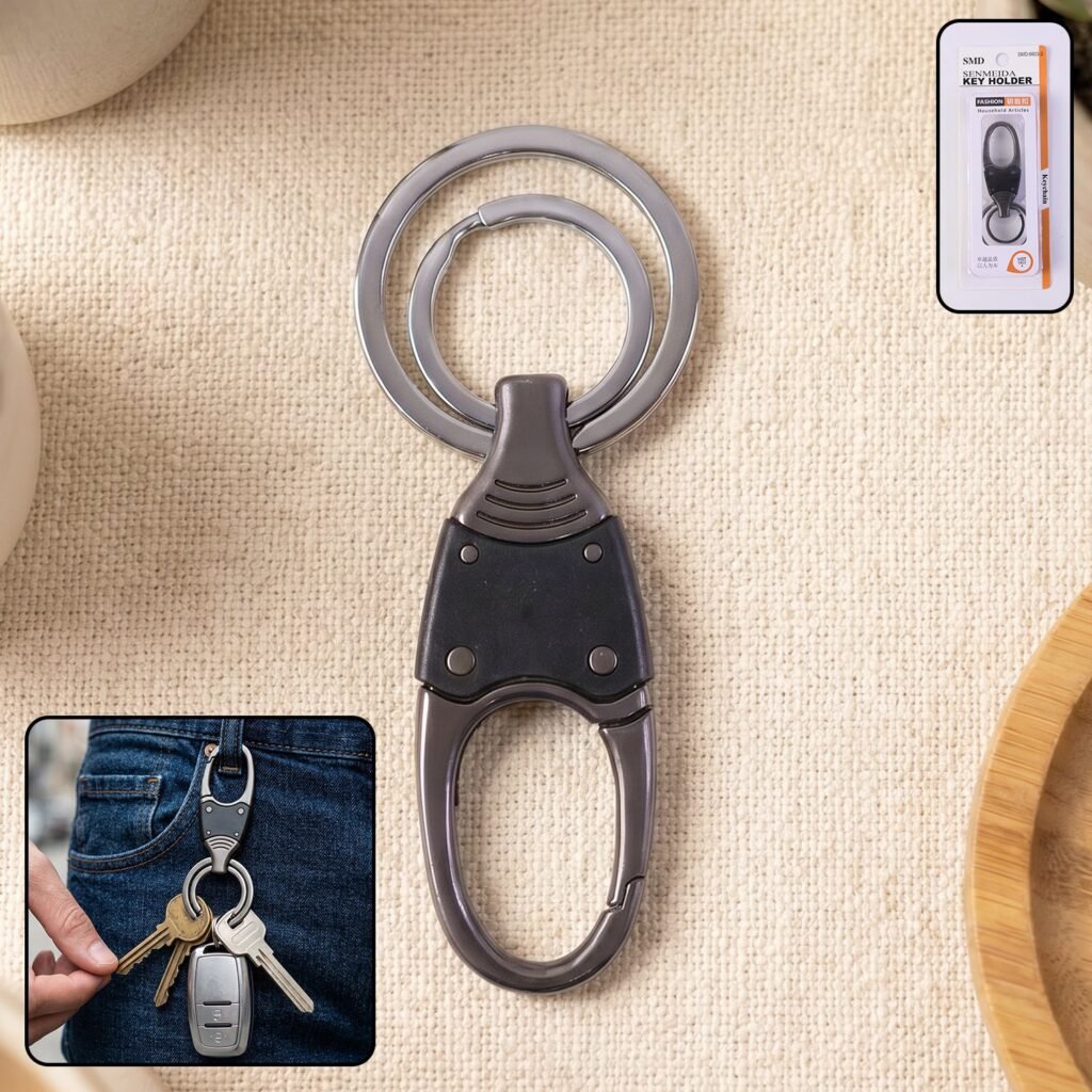 Metal Key Holder – Durable Dual Ring with Rotating Swivel