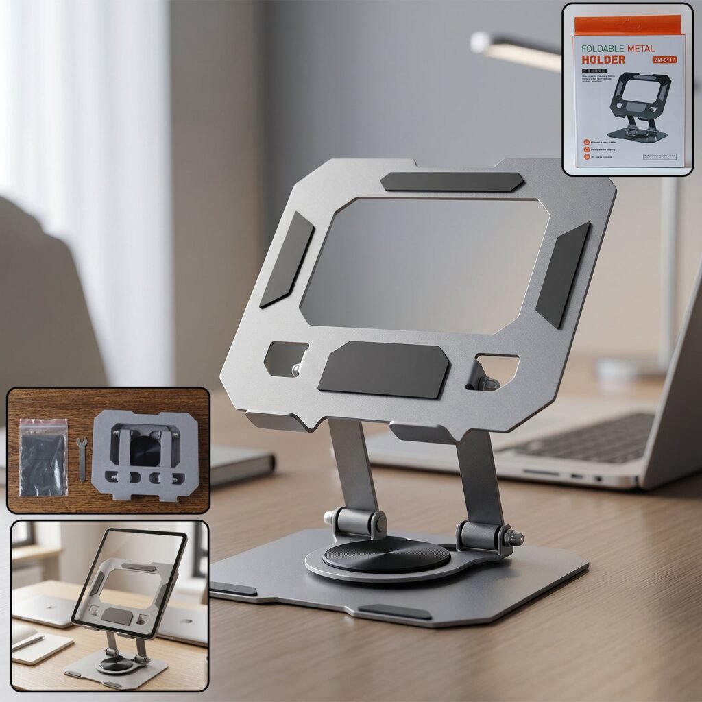 Foldable Metal Phone & Tablet Stand – Adjustable & Portable Desktop Support