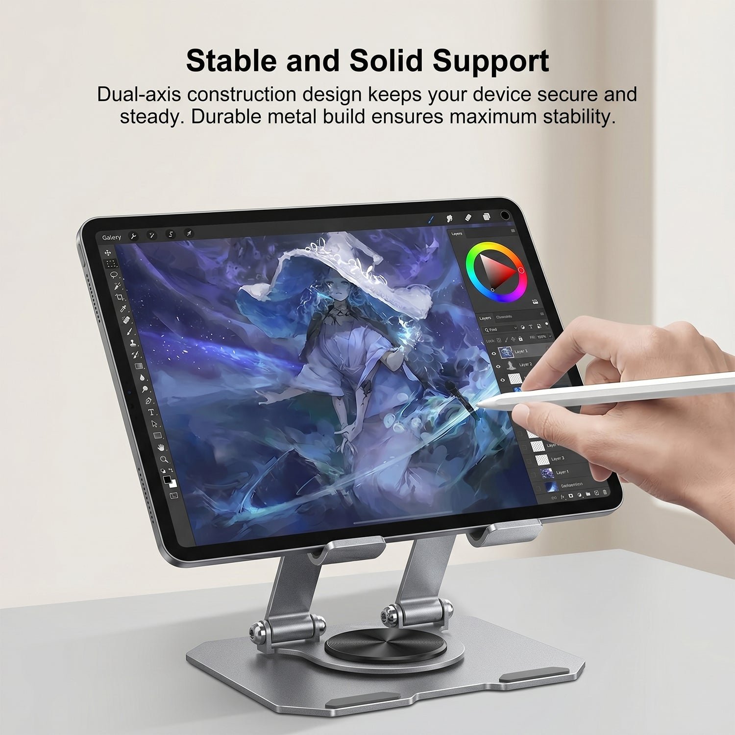 Foldable Metal Phone & Tablet Stand – Adjustable & Portable Desktop Support - Image 3