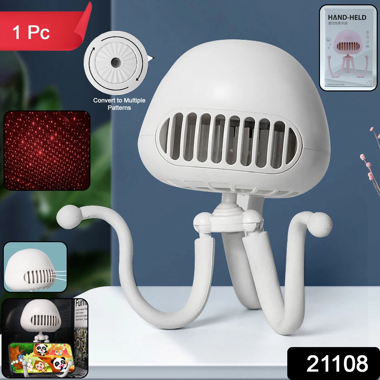 Handheld Mini Fan with LED Star Projector & Flexible Tripod Stand - Image 2