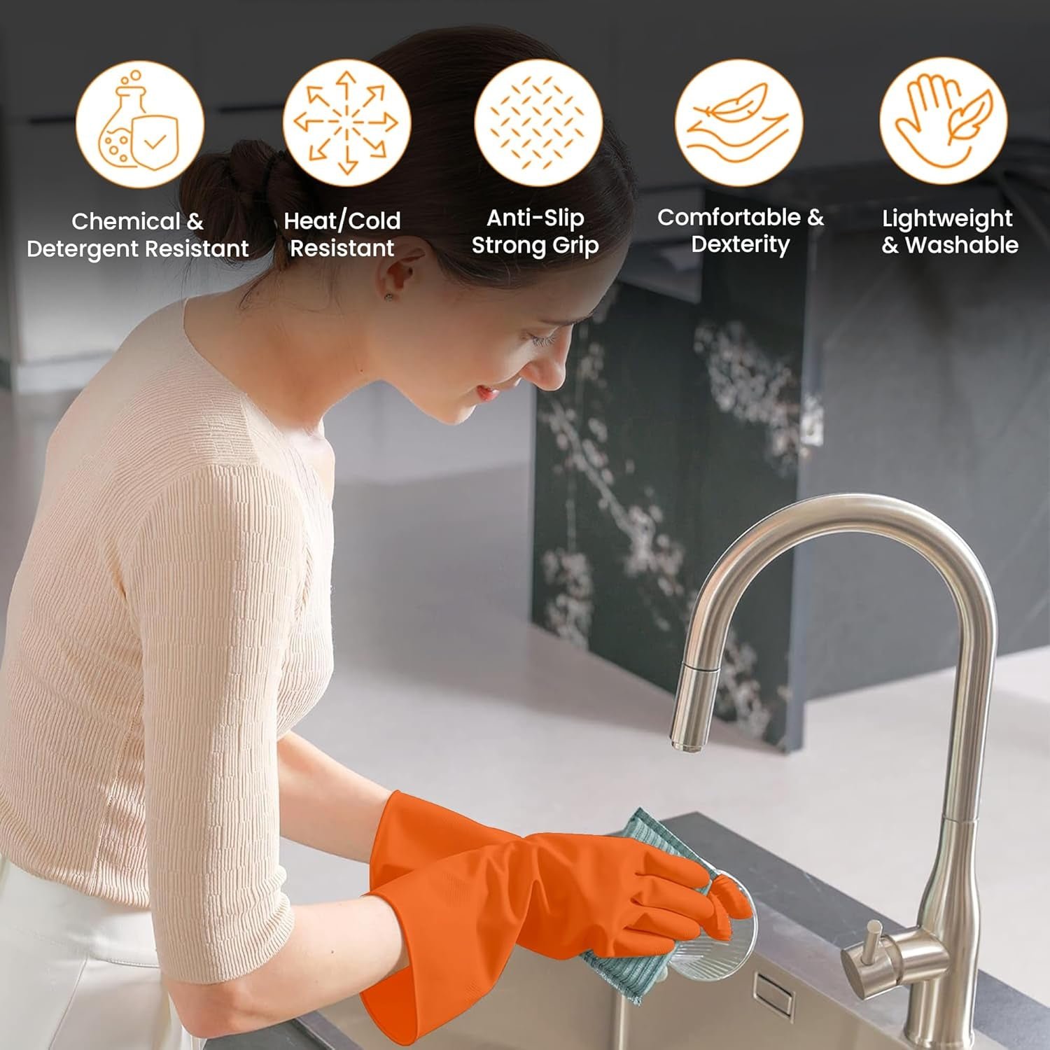 Reusable Rubber Cleaning Gloves – Waterproof & Durable for Kitchen - Image 3