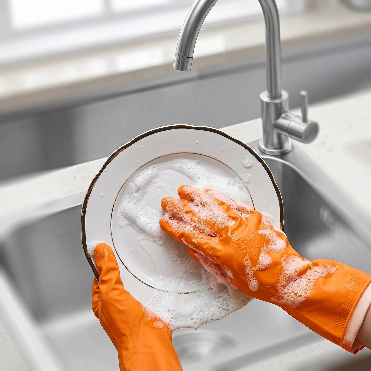 Reusable Rubber Cleaning Gloves – Waterproof & Durable for Kitchen - Image 2