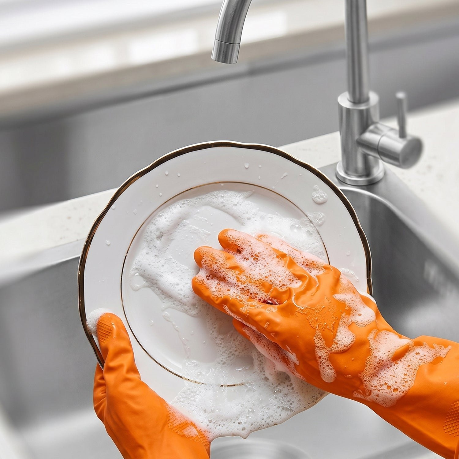 Large Orange Waterproof Rubber Gloves – Reusable Kitchen Protectors - Image 4