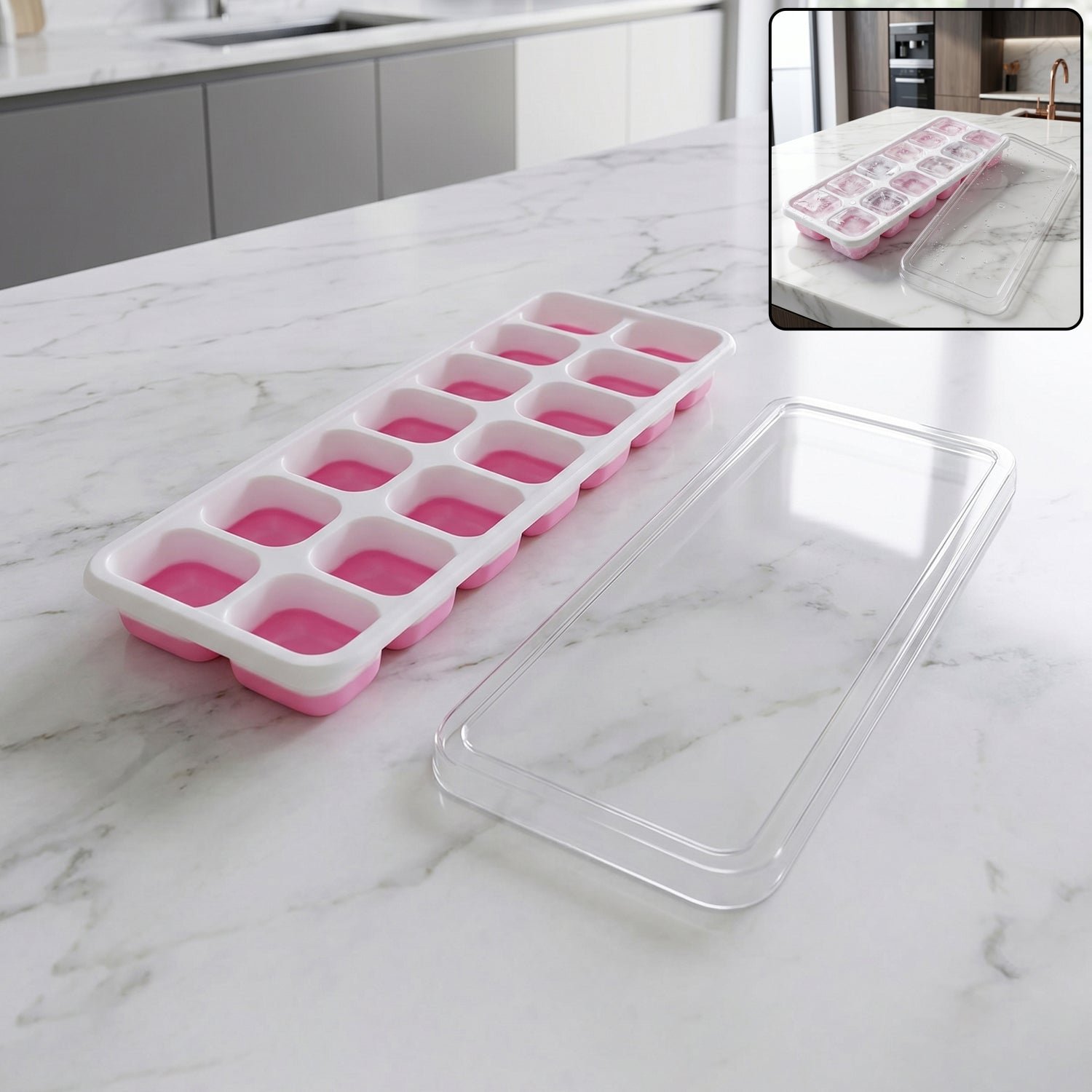 Plastic Ice Cube Tray – Durable with Lid for Easy Freezing - Image 2