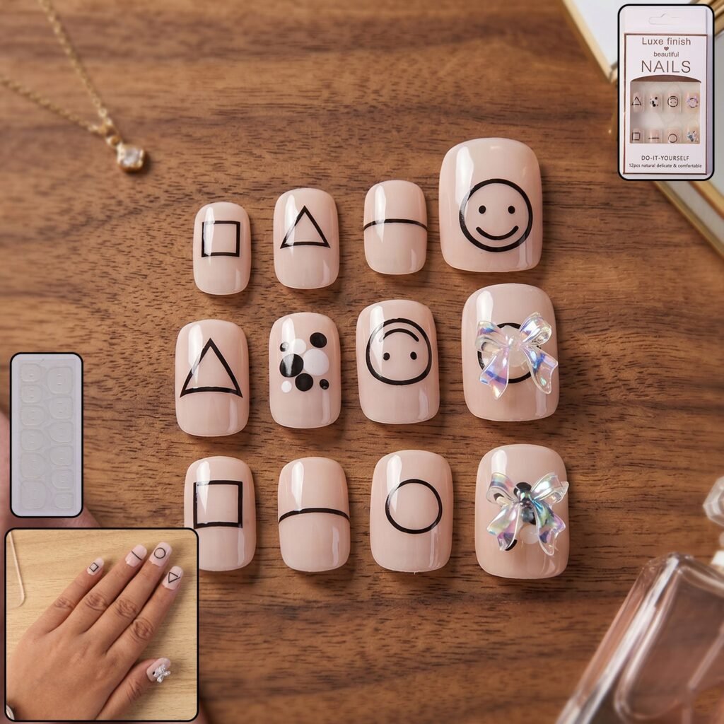 Press-On Nails – Reusable False Nail Set with Strong Glue for Equally Glam Looks (Mix Design)
