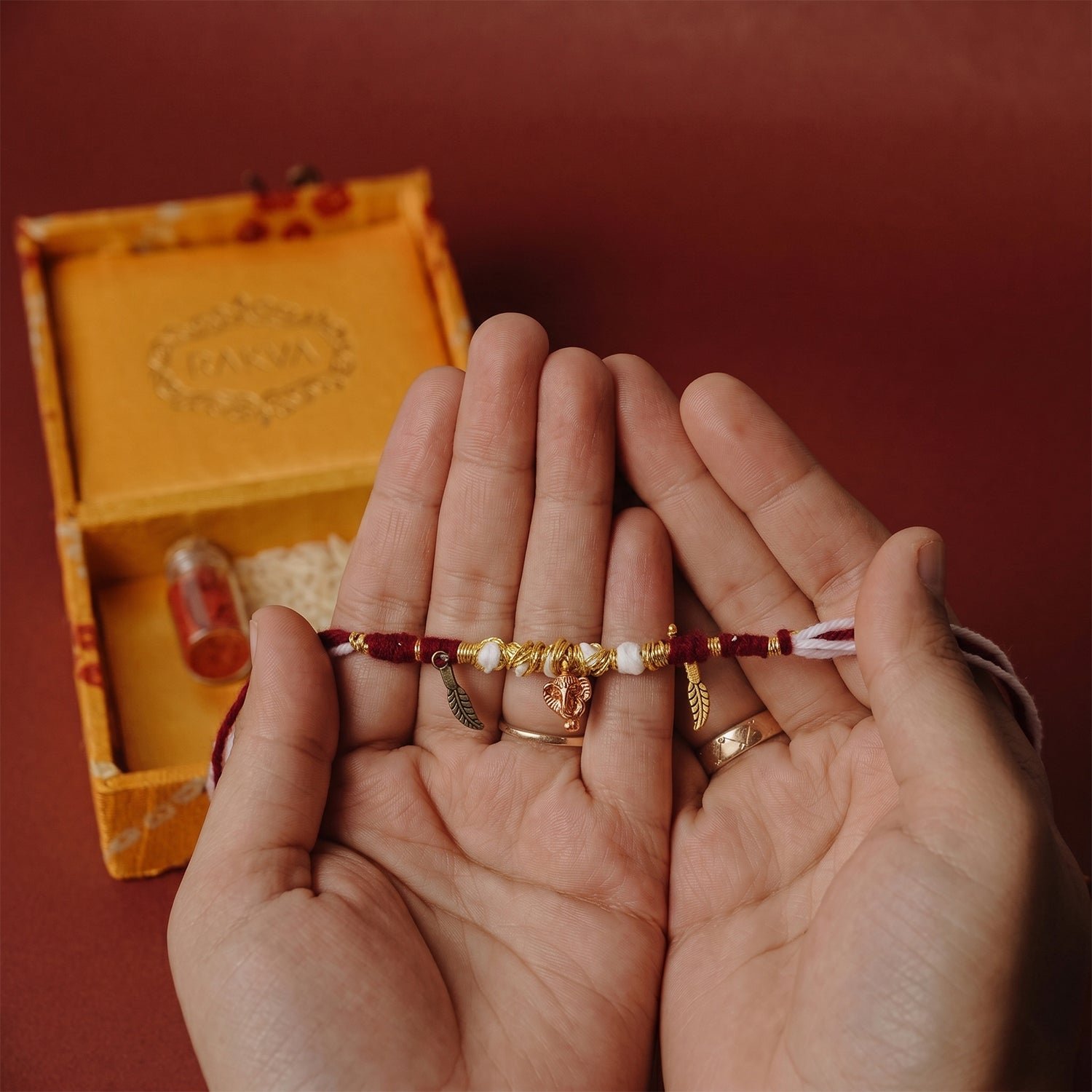 Rakhi Bracelet – Ethnic design with Ganesh charm and feather accents - Image 8