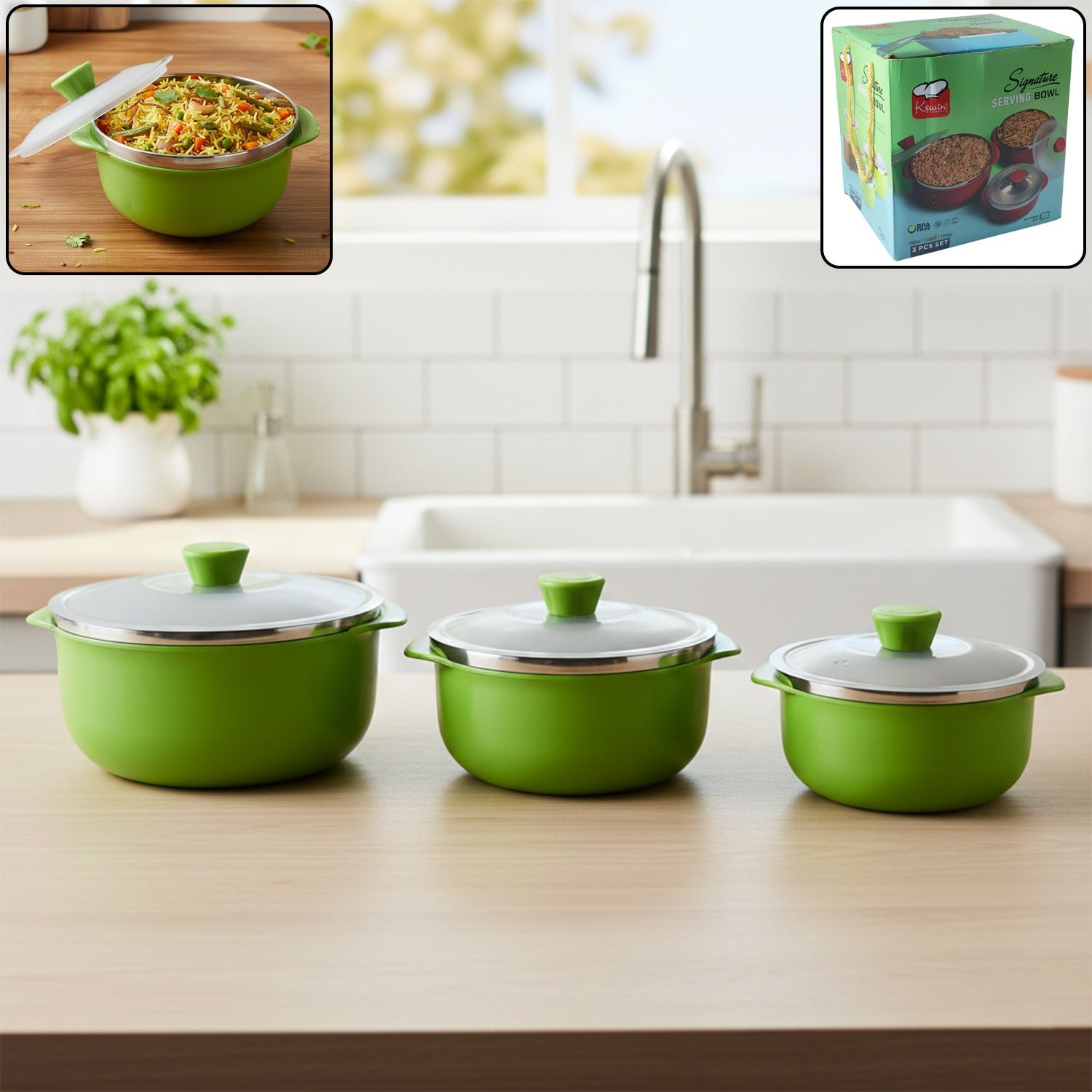 Multipurpose Kitchen Serving Bowl Set – Durable & Stackable 3-Piece - Image 2