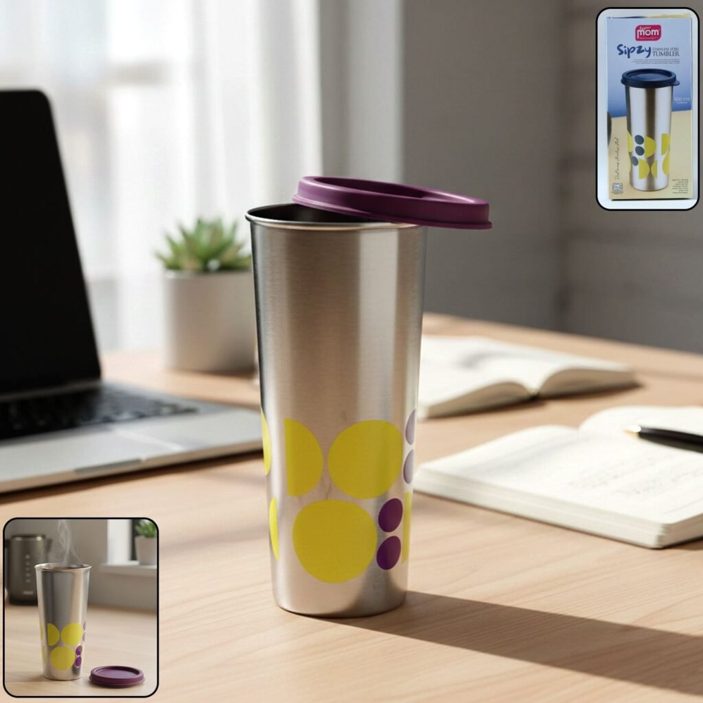 Stainless Steel Travel Tumbler 600 ML – Spill-Proof & Ergonomic