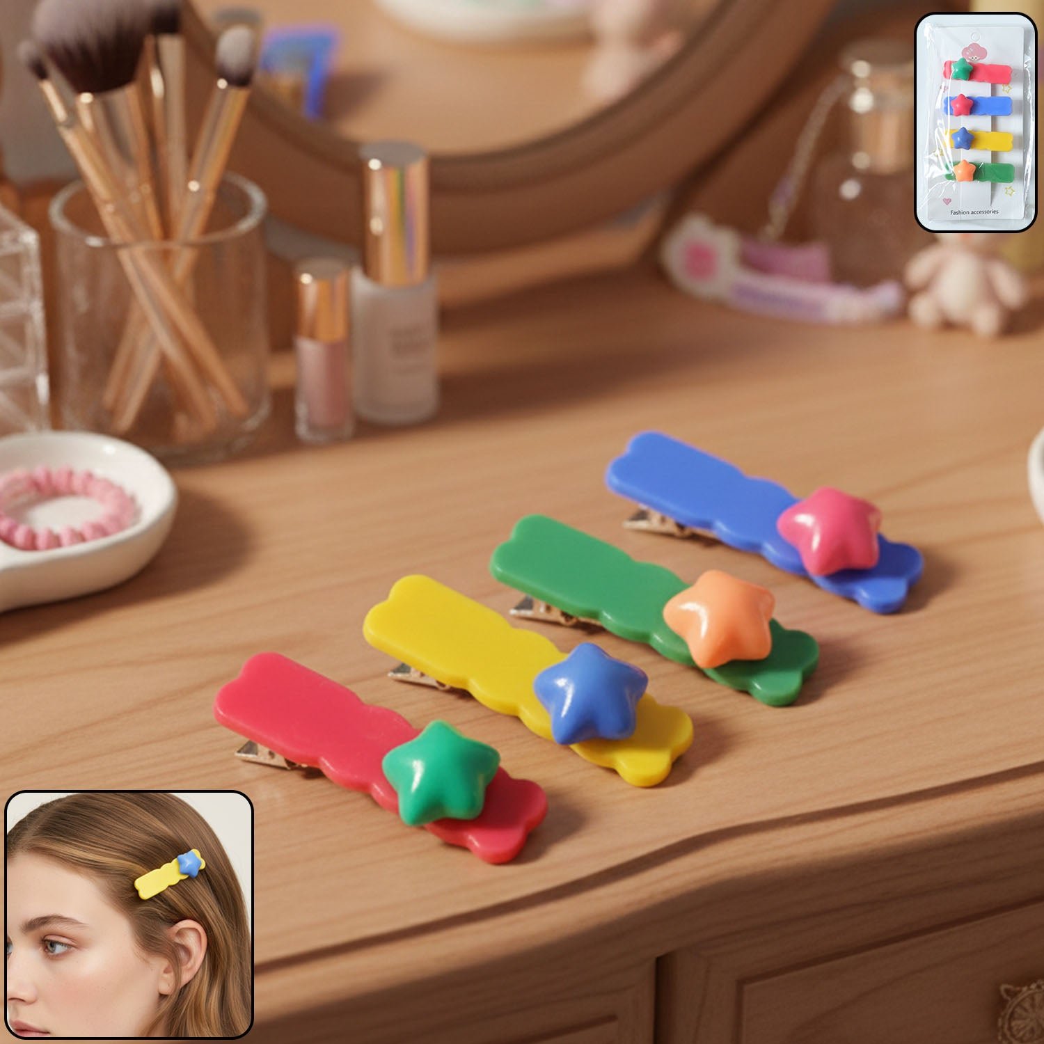 Star Design Hair Clip Set – Colorful & Decorative 4 Pieces