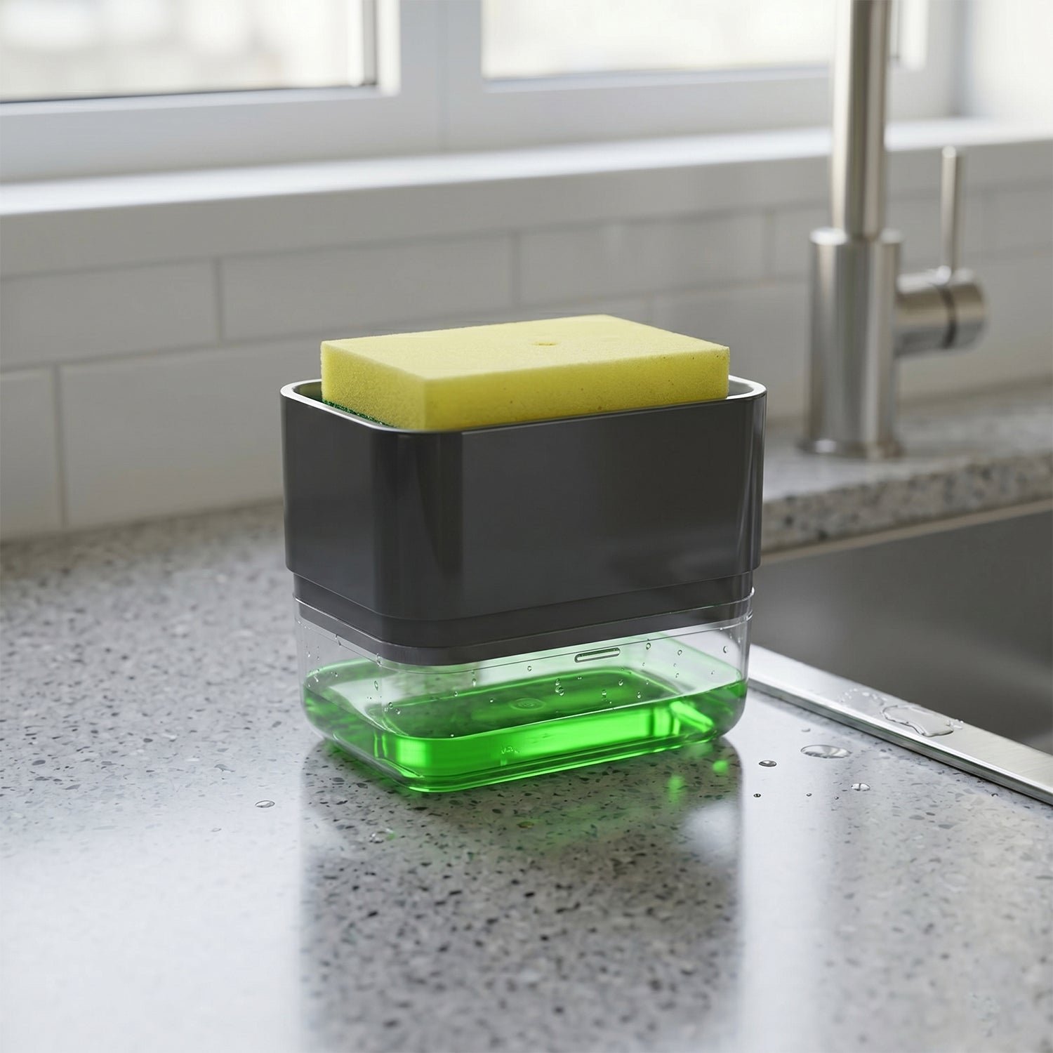 Soap Dispenser with Sponge Holder – Space-saving Kitchen Organizer - Image 3