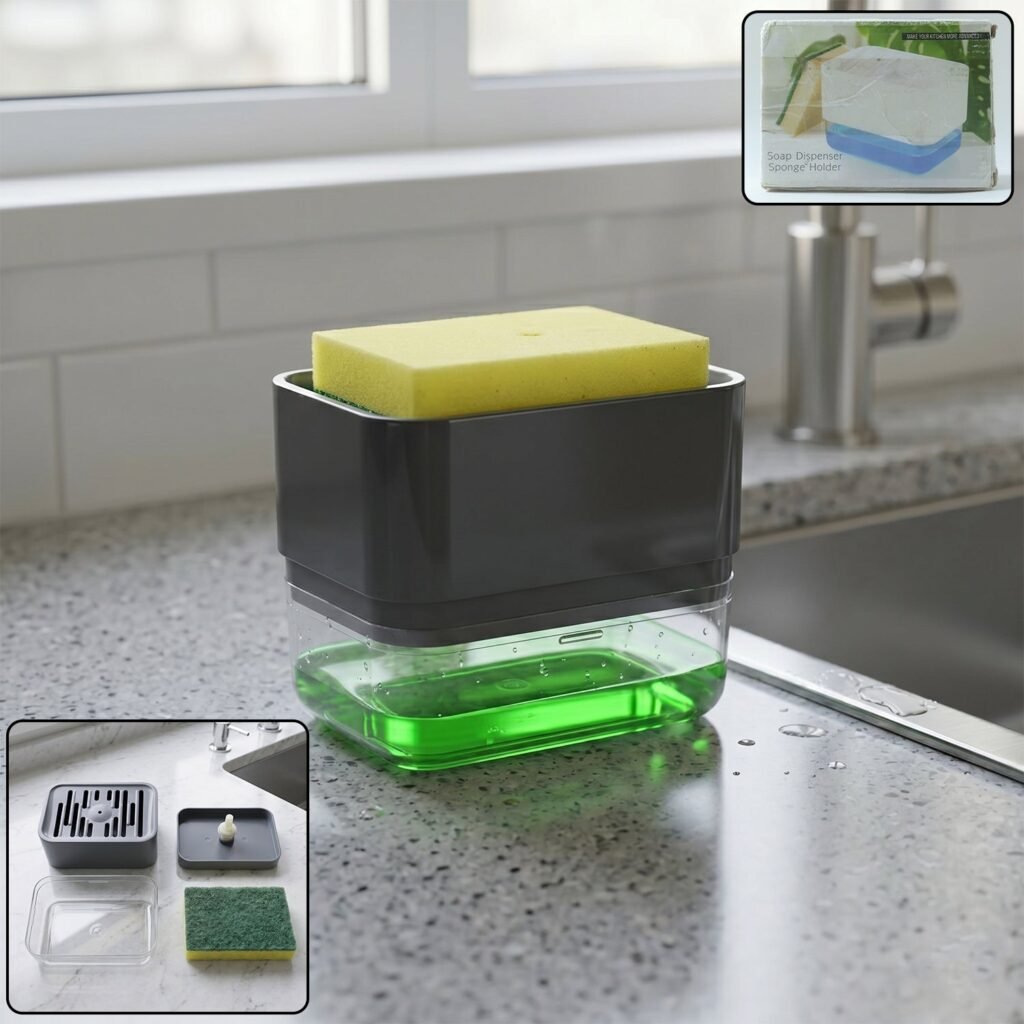 Soap Dispenser with Sponge Holder – Space-saving Kitchen Organizer