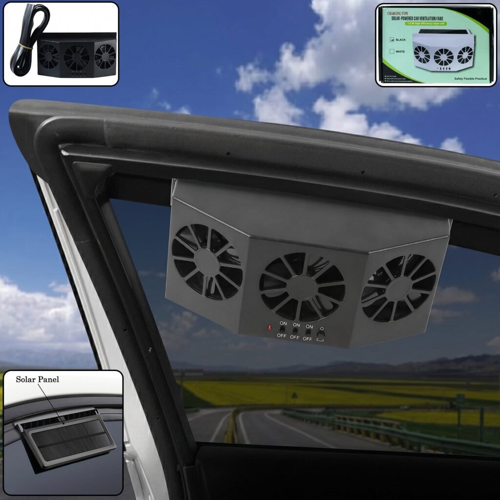 Solar Powered Car Window Ventilation Fan – Triple Fan Cooling System