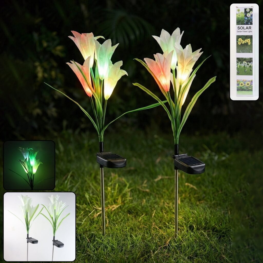 Solar Garden Flower Lights – Set of 2 Vibrant Multicolour LEDs