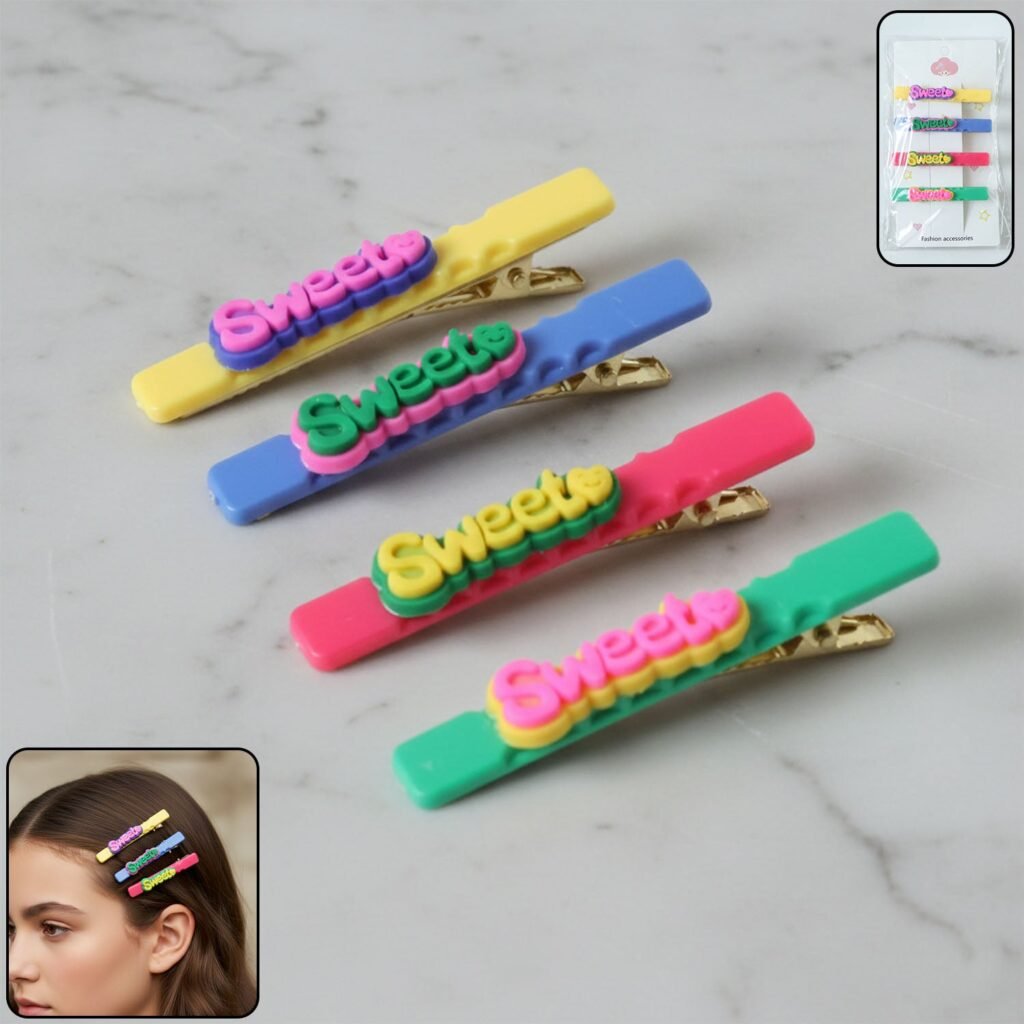 Sweet Text Hair Clip Set – Trendy Lightweight Fashion Pins (4 Pc)