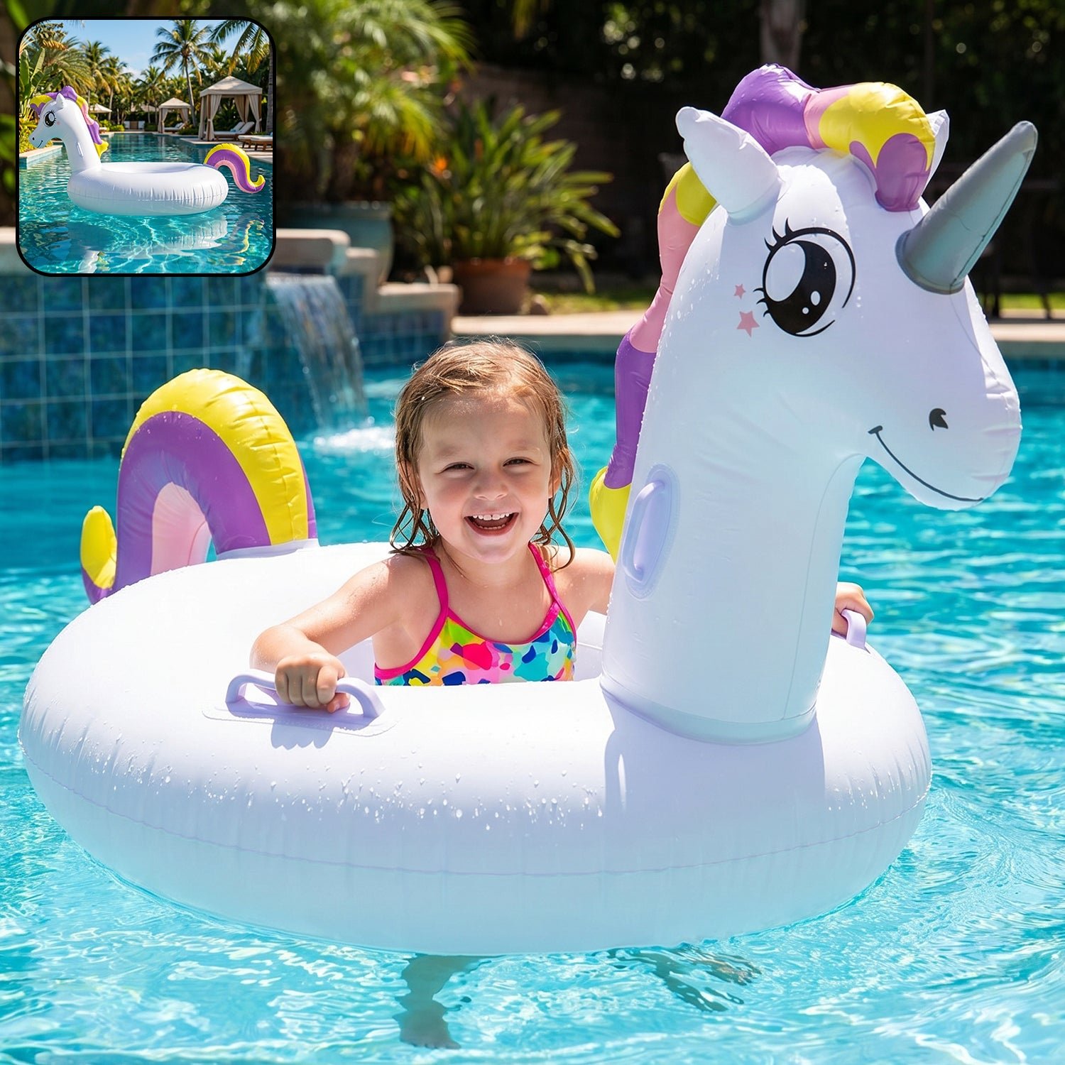 Kids Inflatable Unicorn Swim Ring – Durable Pool Float with Handles - Image 3