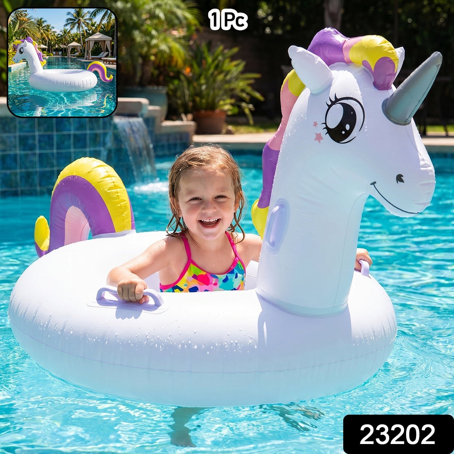 Kids Inflatable Unicorn Swim Ring – Durable Pool Float with Handles - Image 2