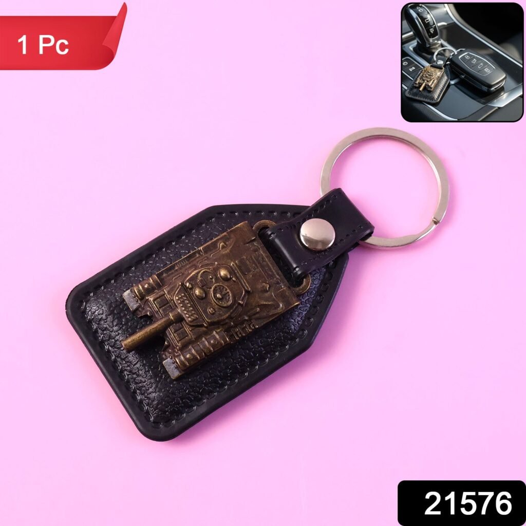 Military Tank Design Leather Finish Keychain – Vintage & Durable