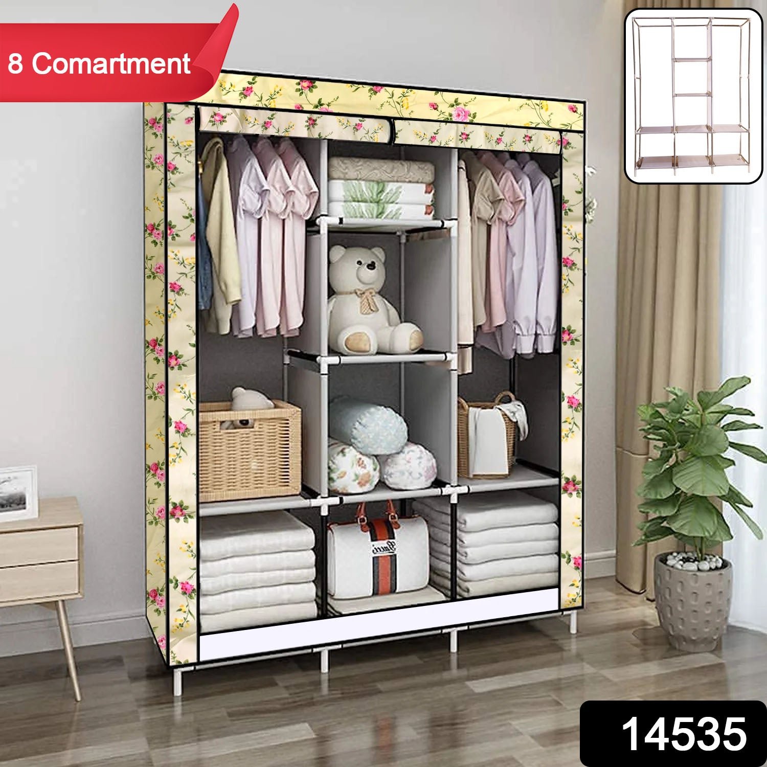 Portable Fabric Wardrobe Closet – 8 Spacious Compartments & Foldable Design - Image 2