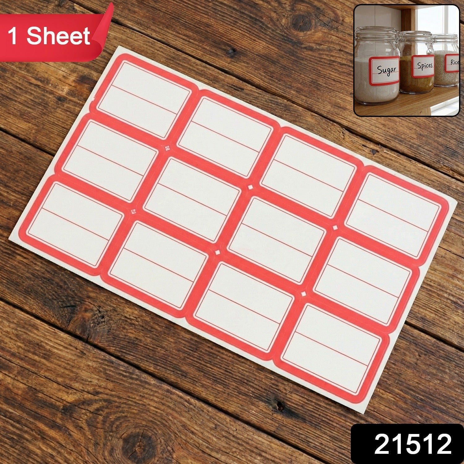 Self-Adhesive Label Sticker Sheet – Red & White Rectangular - Image 2