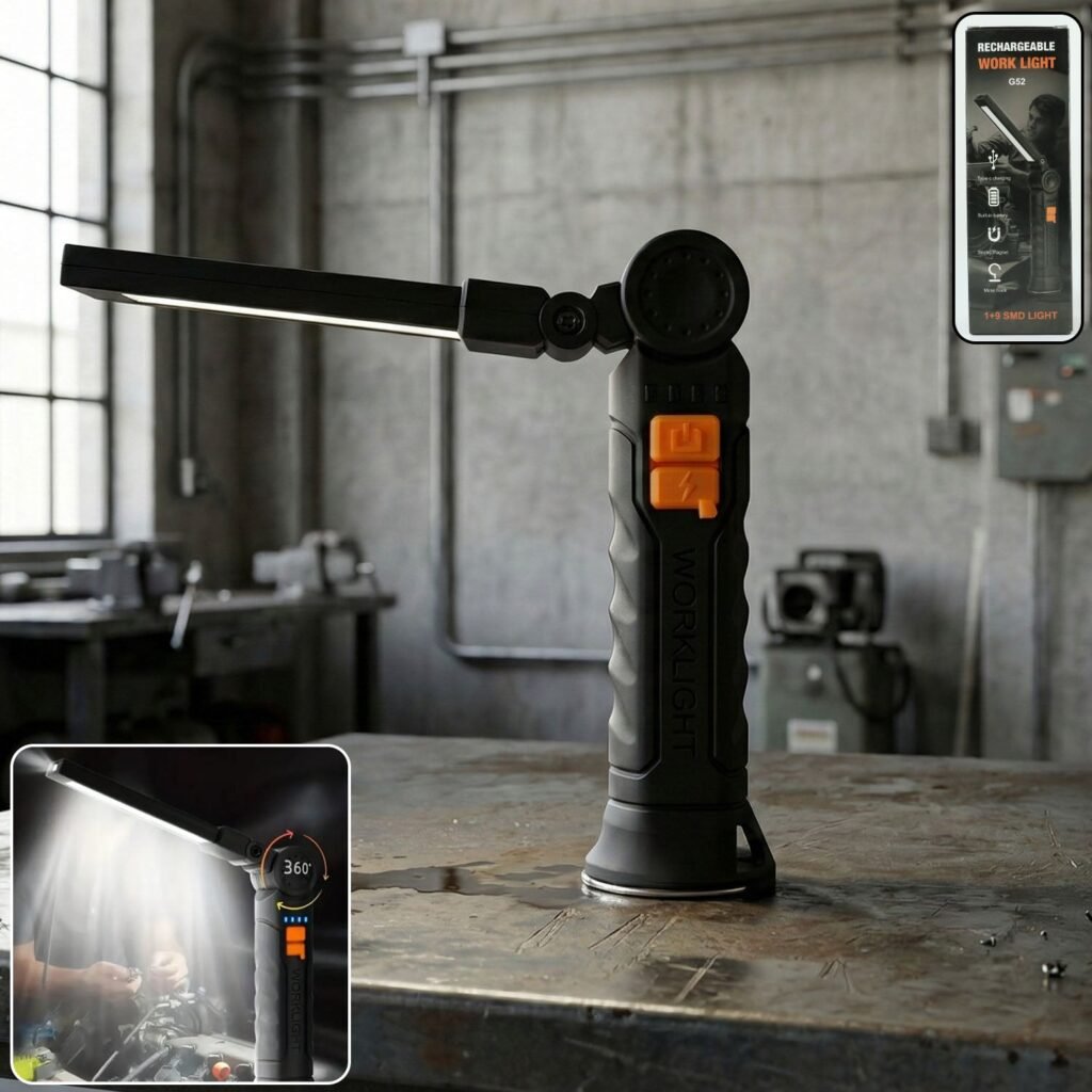 Rechargeable LED Work Light – 360° Adjustable Head & Magnetic Base