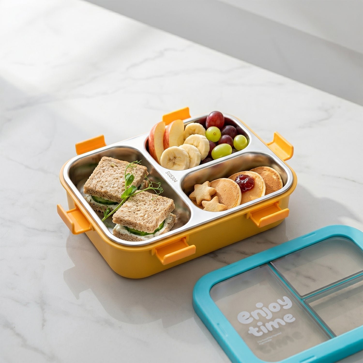 Airtight 3 Compartment Stainless Steel Lunch Box – Food Organiser - Image 4