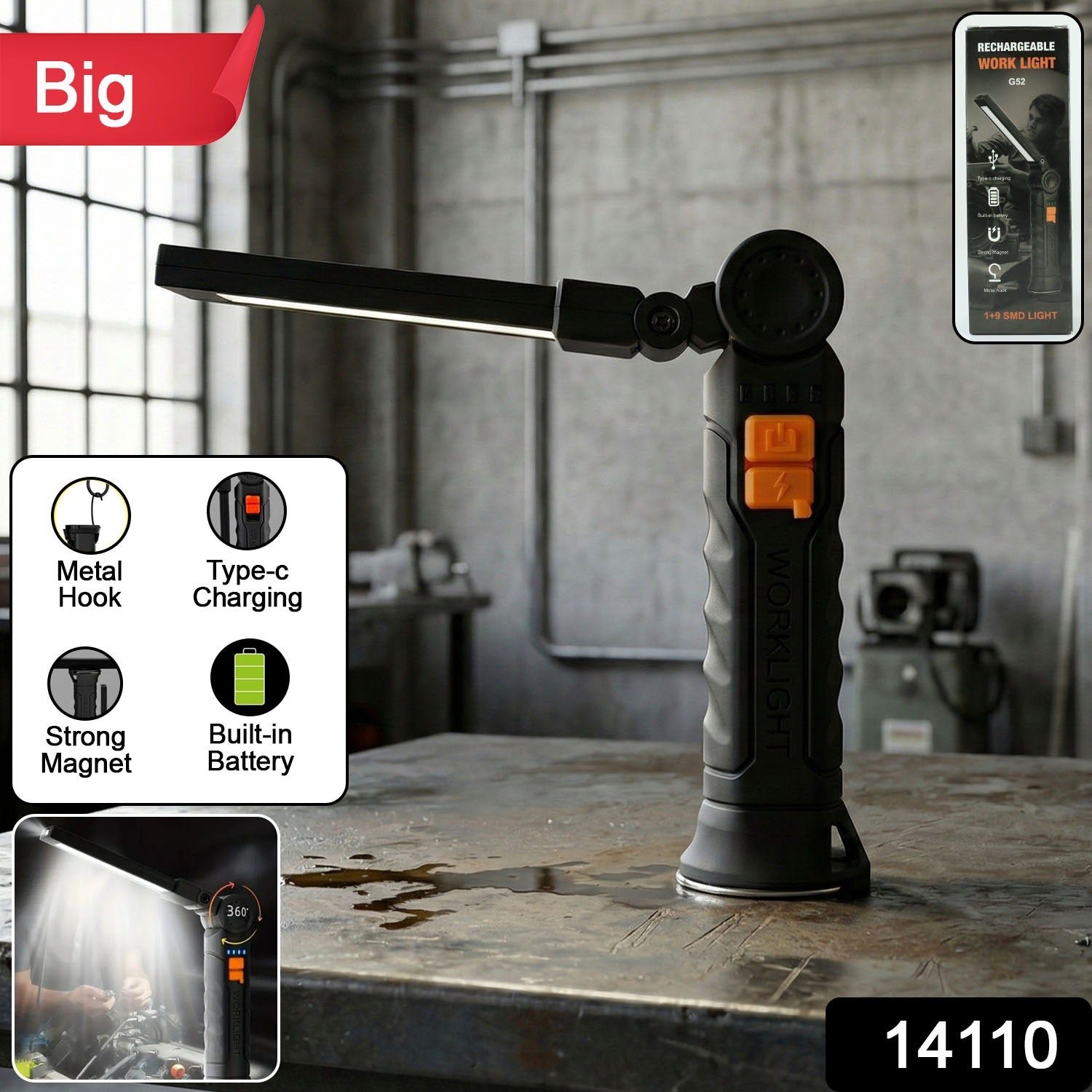 Rechargeable LED Work Light – 360° Adjustable Head & Magnetic Base - Image 2