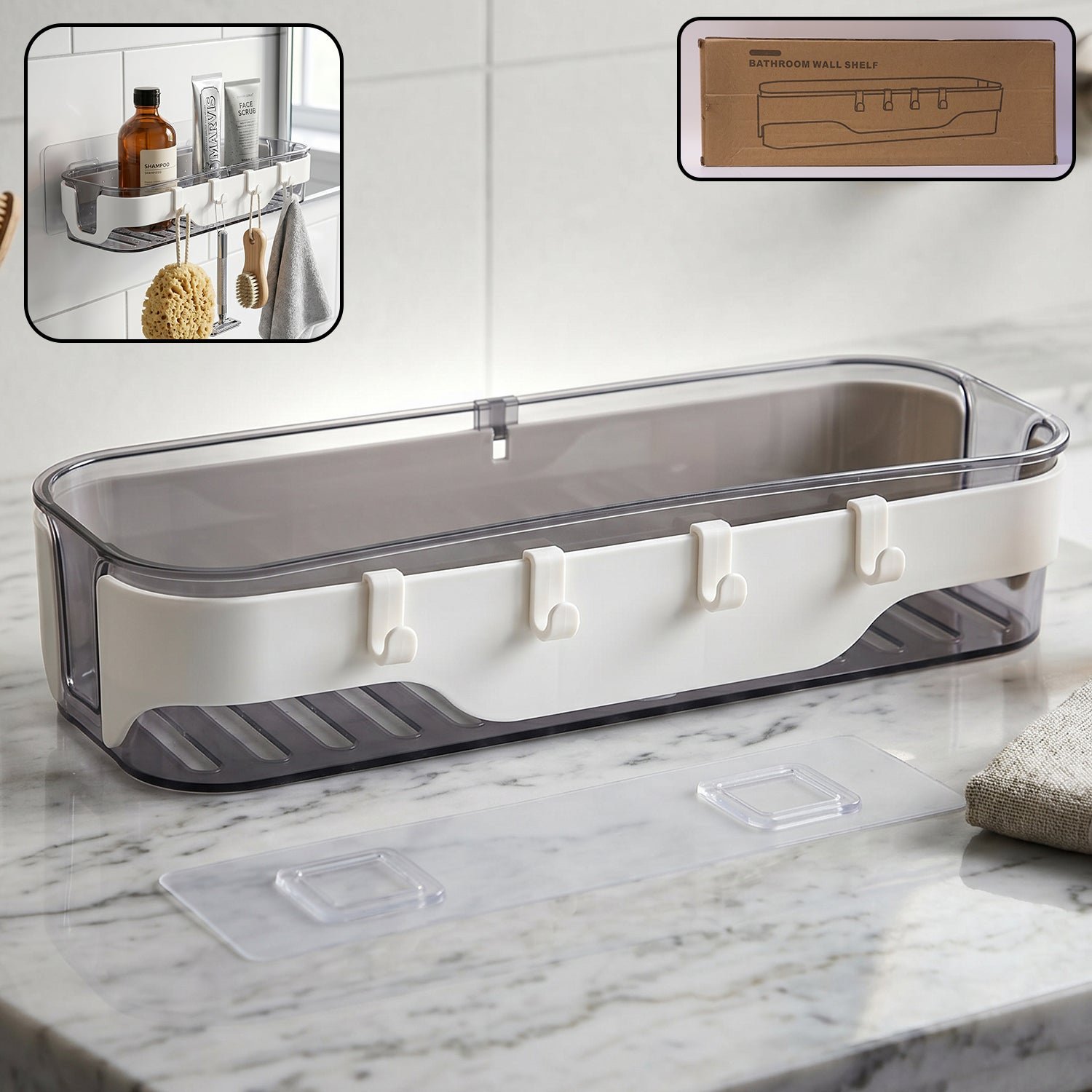 Bathroom Wall Shelf – Space-Saving with Hooks & Modern Design