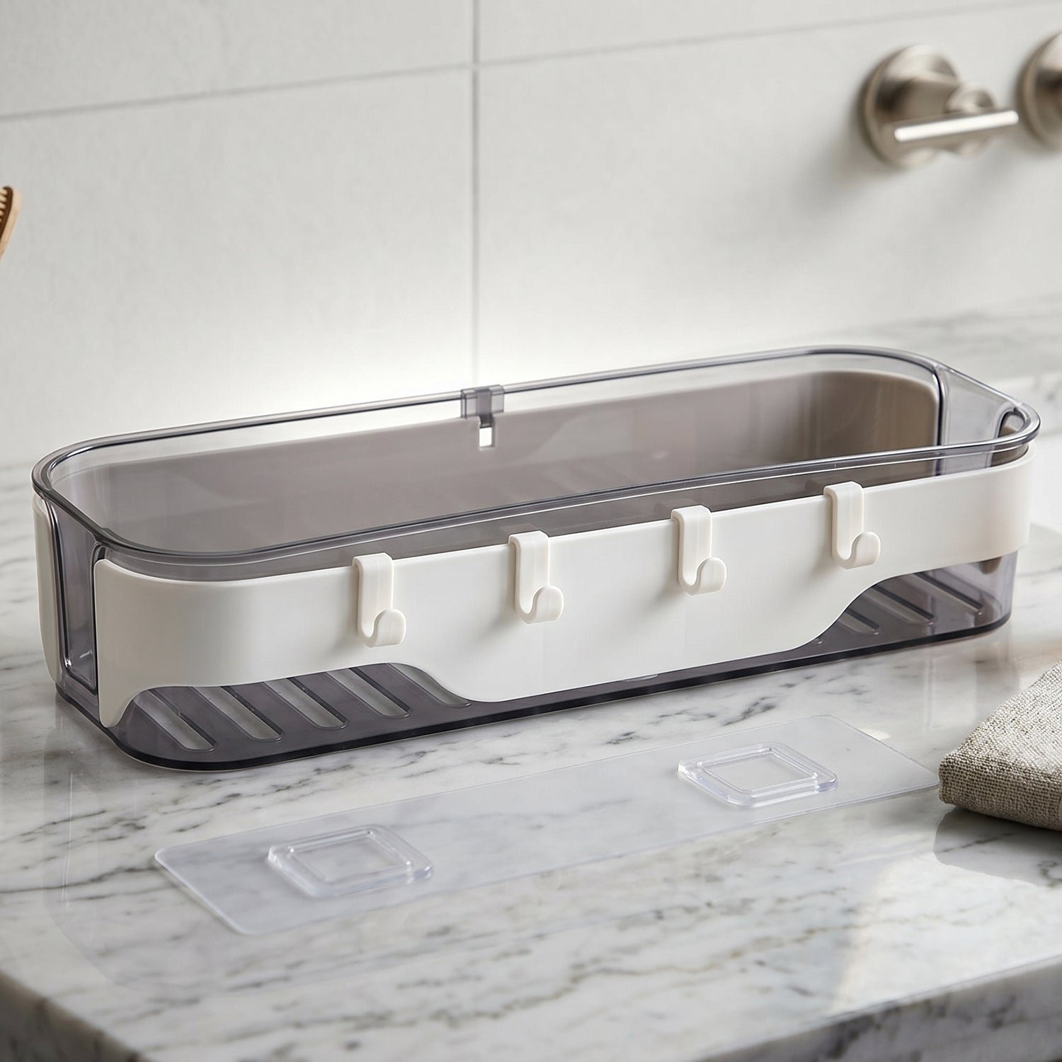 Bathroom Wall Shelf – Space-Saving with Hooks & Modern Design - Image 3