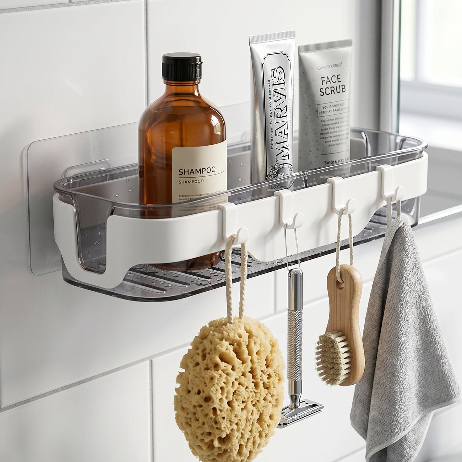 Bathroom Wall Shelf – Space-Saving with Hooks & Modern Design - Image 5
