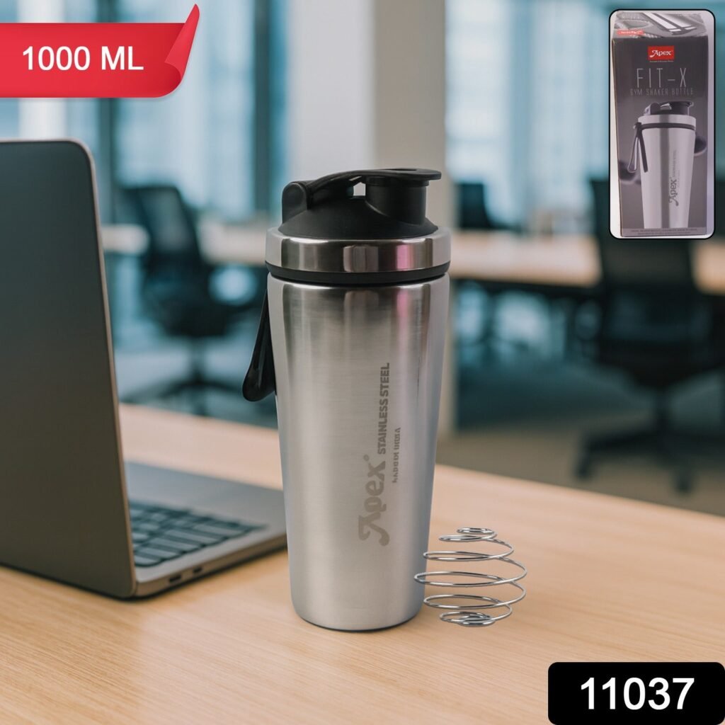 Stainless Steel Gym Shaker Bottle – 1000ml Leak-Resistant Flip Lid