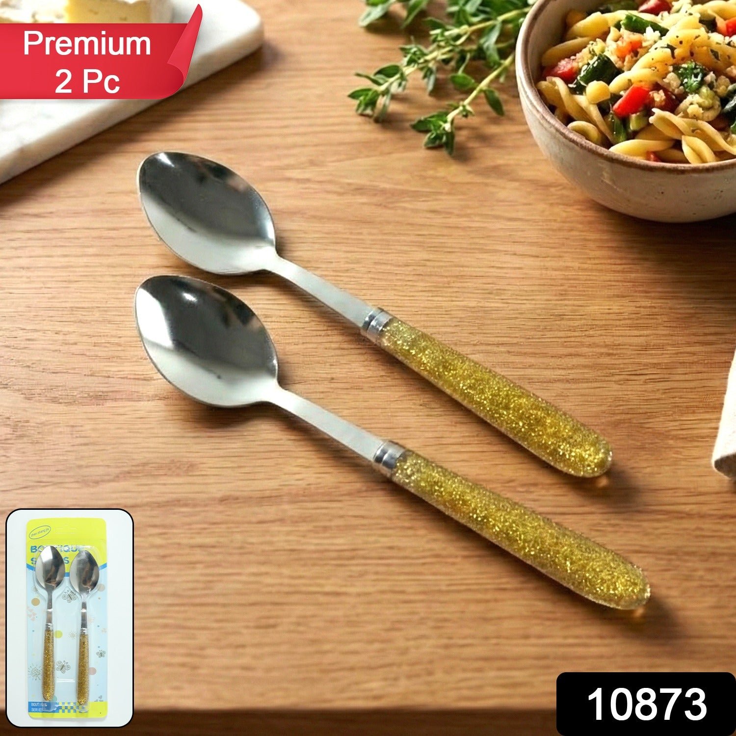 Stainless Steel Dining Spoon Set – Elegant Glitter Handles, Pack of 2 - Image 2