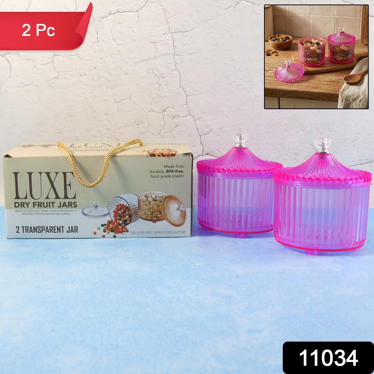 Dry Fruit Storage Jars – Luxury Transparent Plastic Set of 2 - Image 2