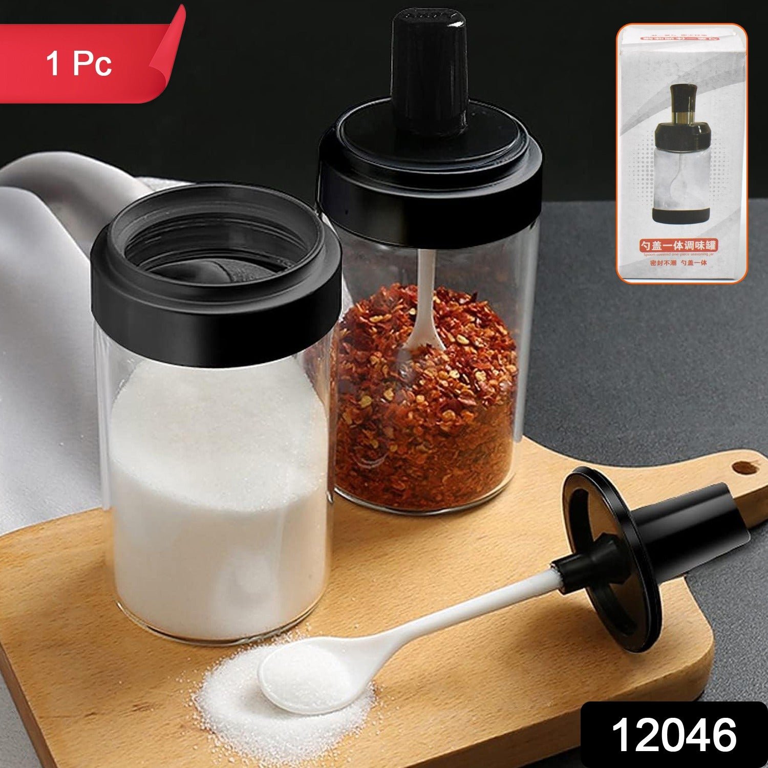 Glass Spice Jar – Attached Spoon & Leakproof Lid | Tidy Table - Image 3