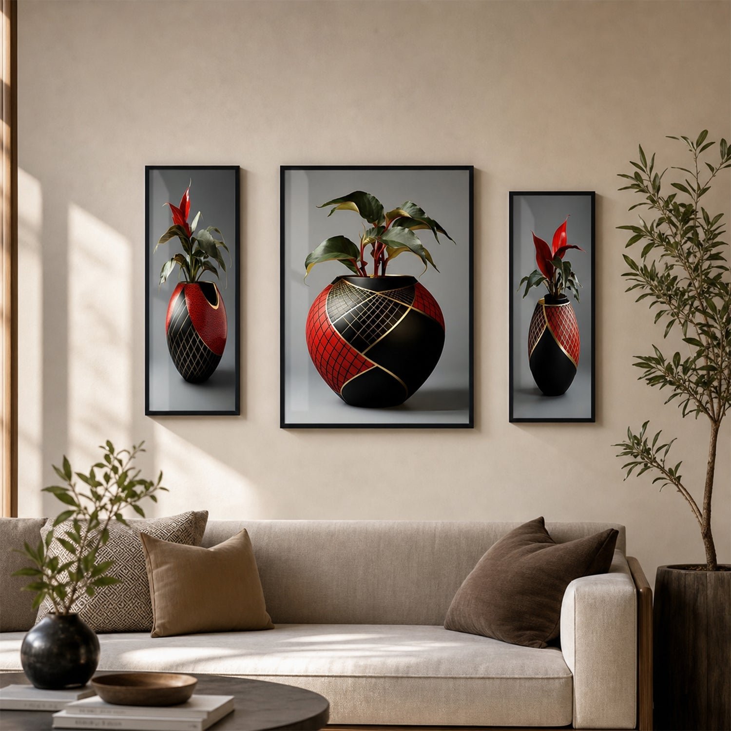 Flower Vase Wall Art – Vibrant Floral 3-Panel MDF Frame - Image 3