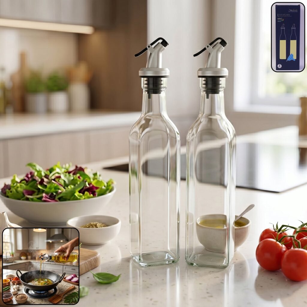 Glass Oil Dispenser Set – Leak-Proof & Stylish Kitchen Accessory