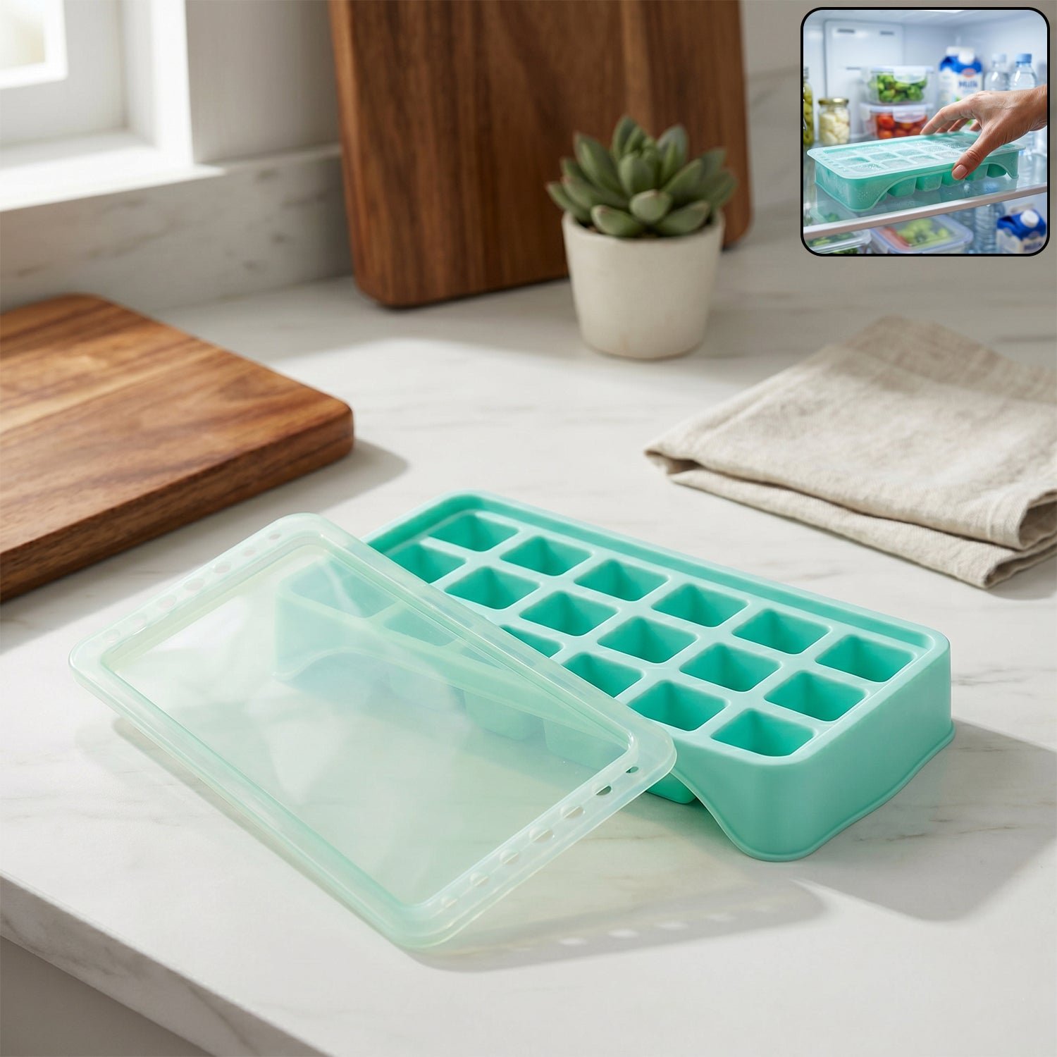Ice Cube Tray – Leak-Proof with 18-Grid Silicone Design