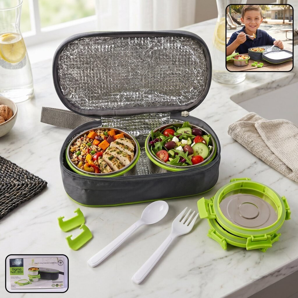 Stainless Steel Lunch Box Set – Durable & Leakproof with Carry Bag