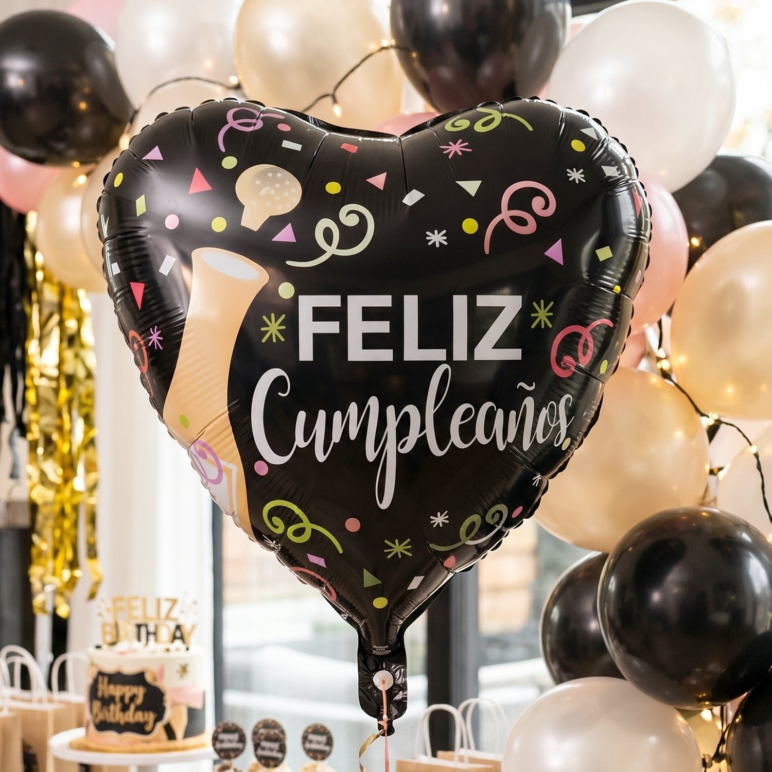 Black Heart Feliz Cumpleaños Foil Balloon – Bright Party Decor - Image 3