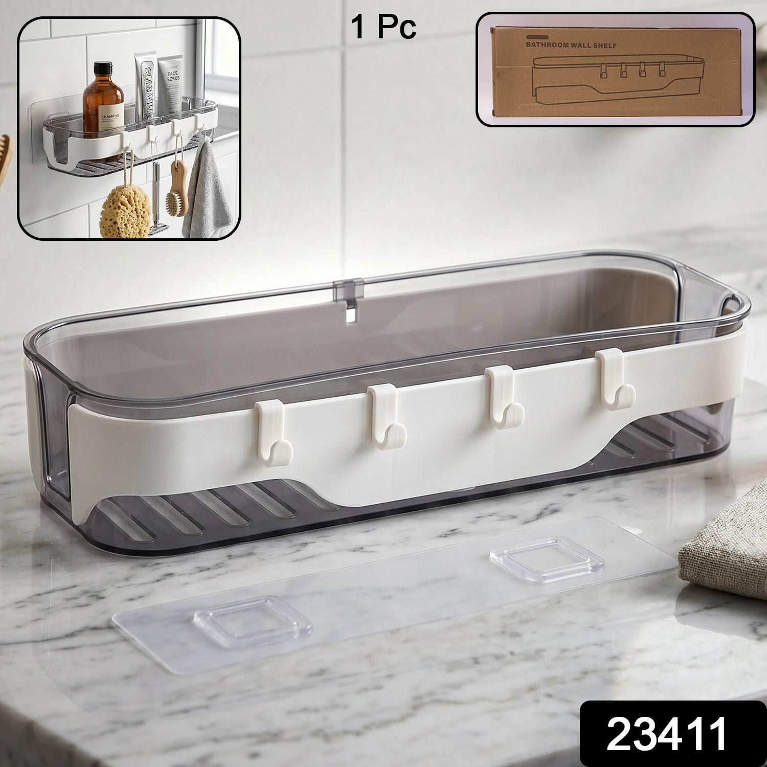 Bathroom Wall Shelf – Space-Saving with Hooks & Modern Design - Image 2