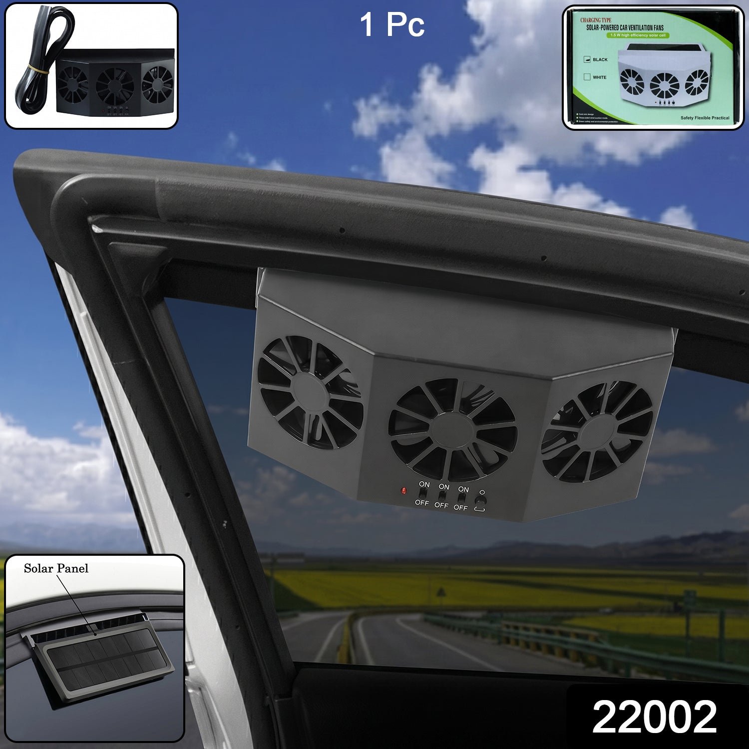 Solar Powered Car Window Ventilation Fan – Triple Fan Cooling System - Image 2