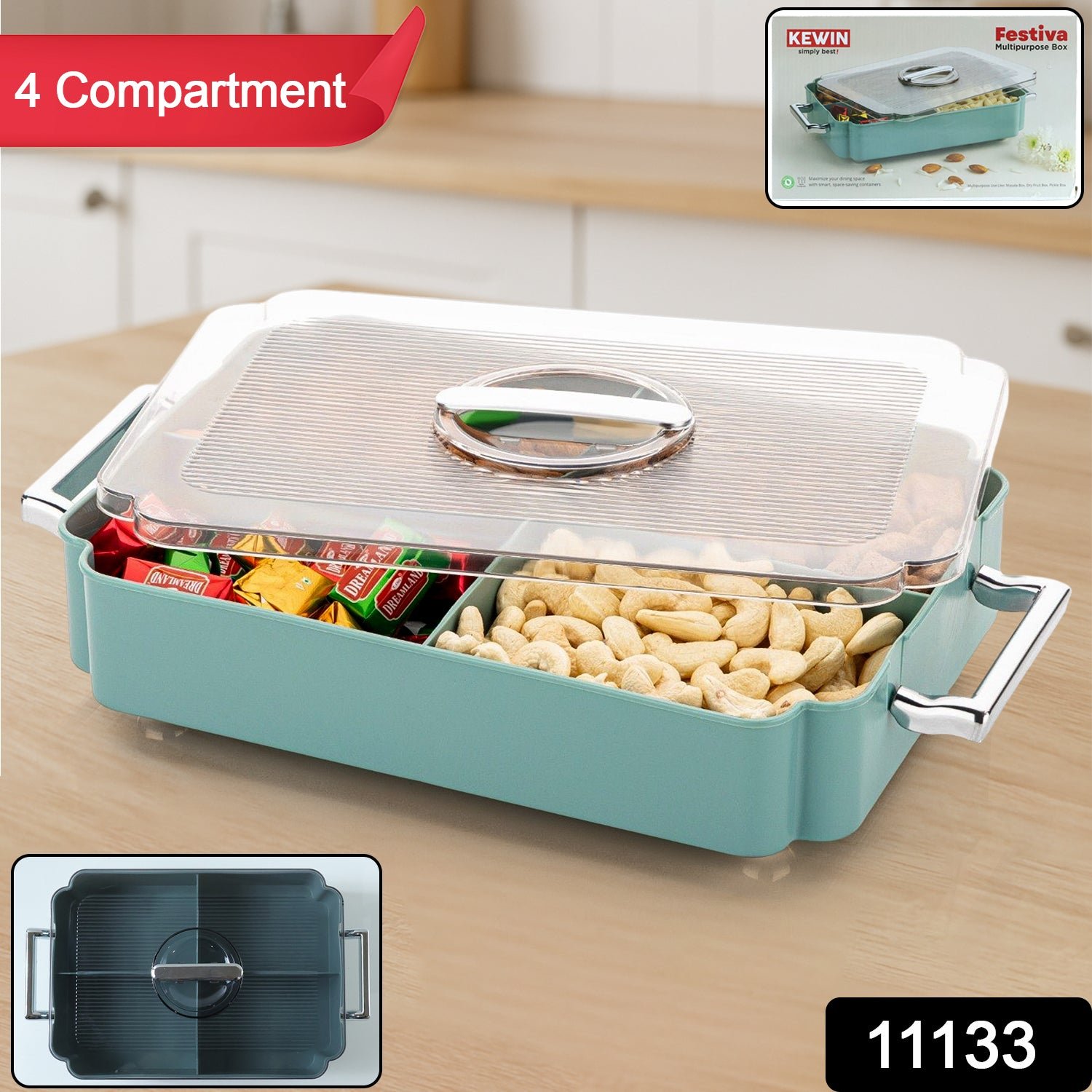4 Compartment Plastic Food Storage Container – Multipurpose Kitchen Organizer - Image 2