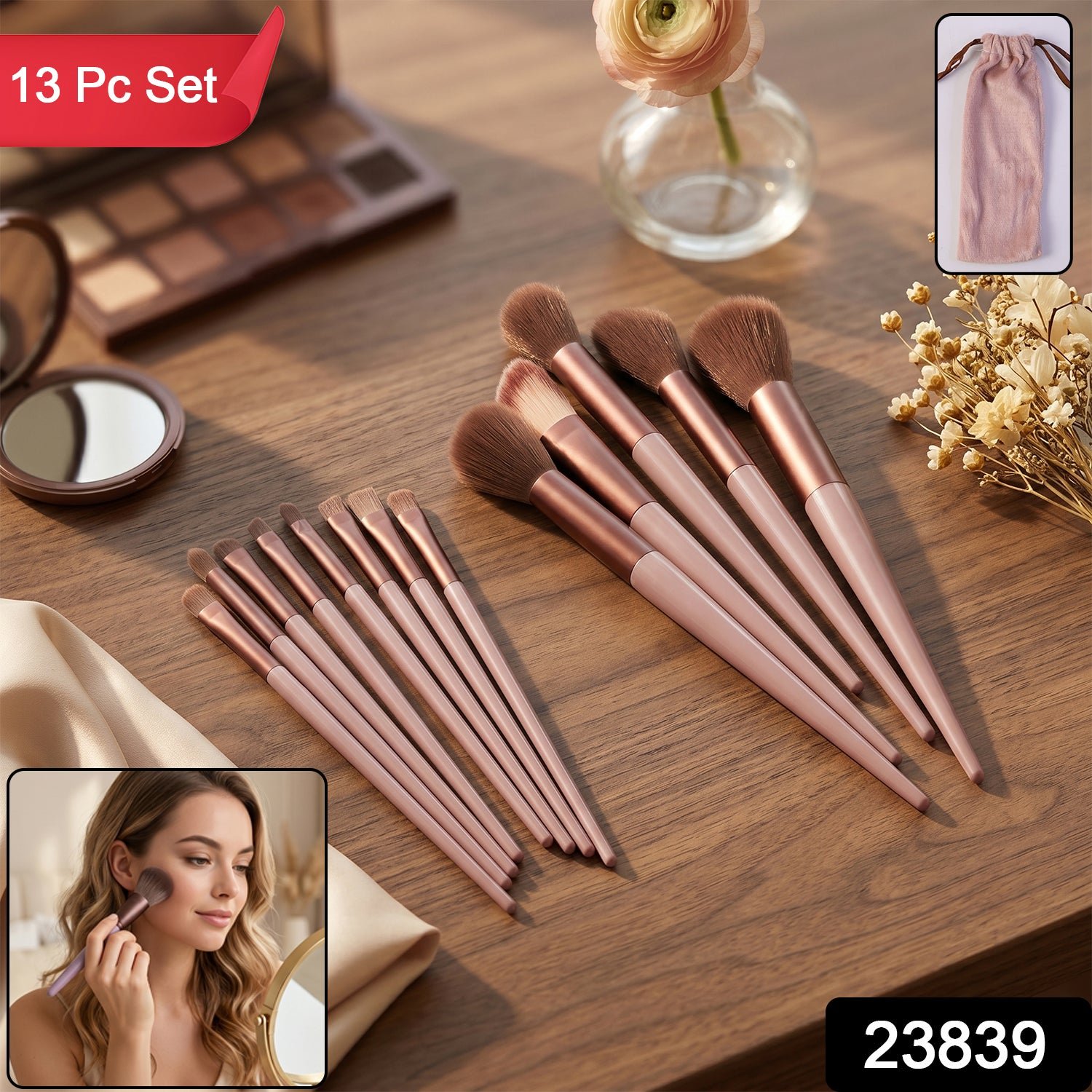 Professional Makeup Brush Set – Complete 13-Piece Collection with Pouch - Image 2