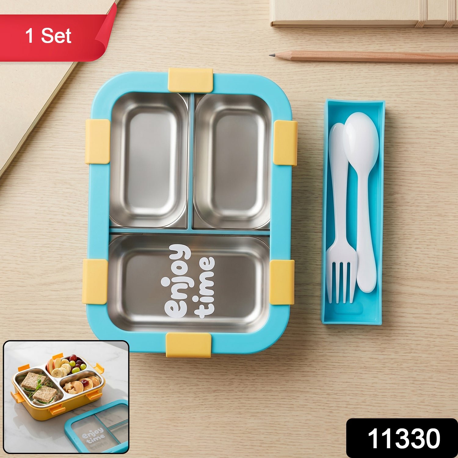 Airtight 3 Compartment Stainless Steel Lunch Box – Food Organiser - Image 2