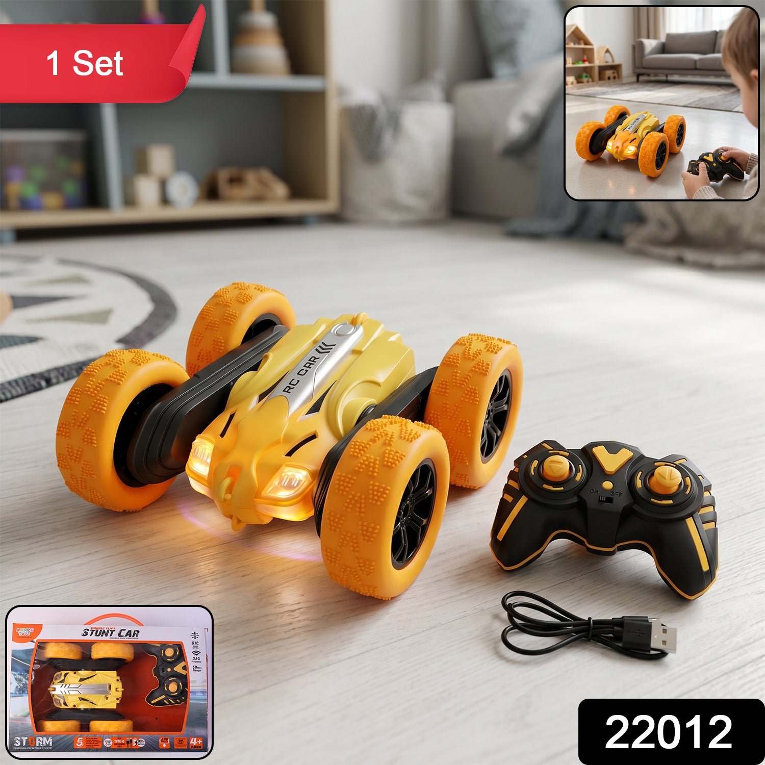 Remote Control Double Flip Stunt Car – High-Speed Fun with Lights - Image 2