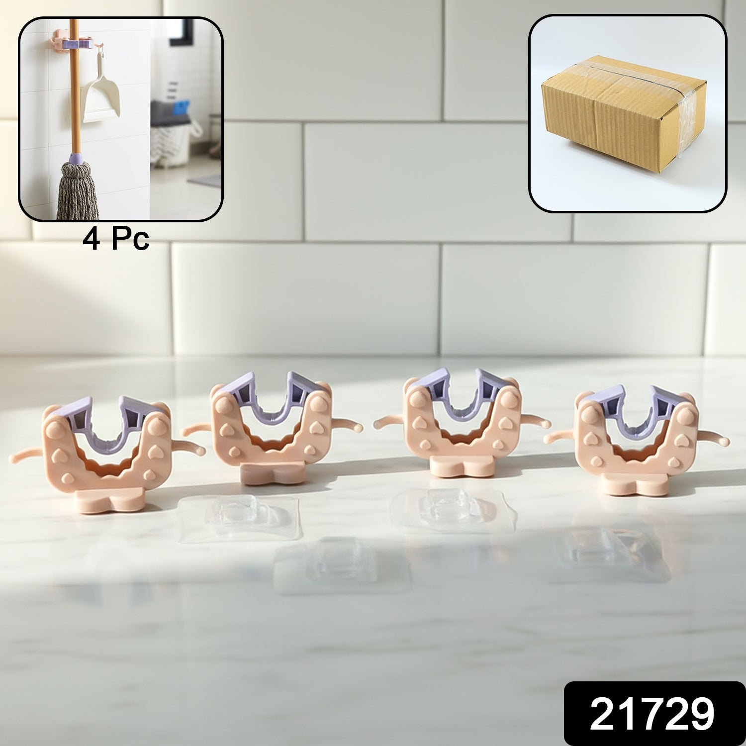 Broom & Mop Holder Clips – Strong Adhesive 4-Pc Wall Storage Set - Image 2