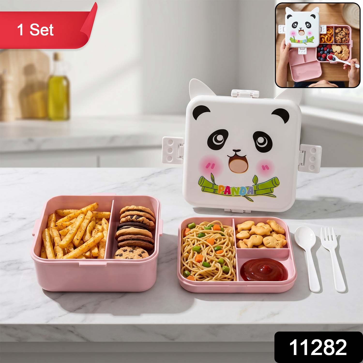 Kids Lunch Box with Compartments – Panda Design & Utensils for School & Travel - Image 2