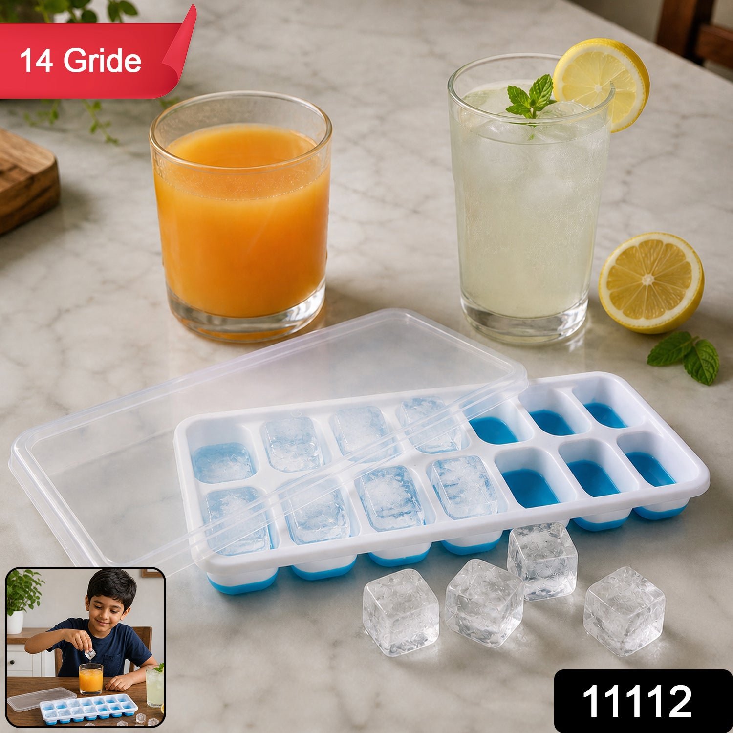 Multipurpose Plastic Ice Cube Tray – 14-Grid with Lid for Easy Freezing - Image 2