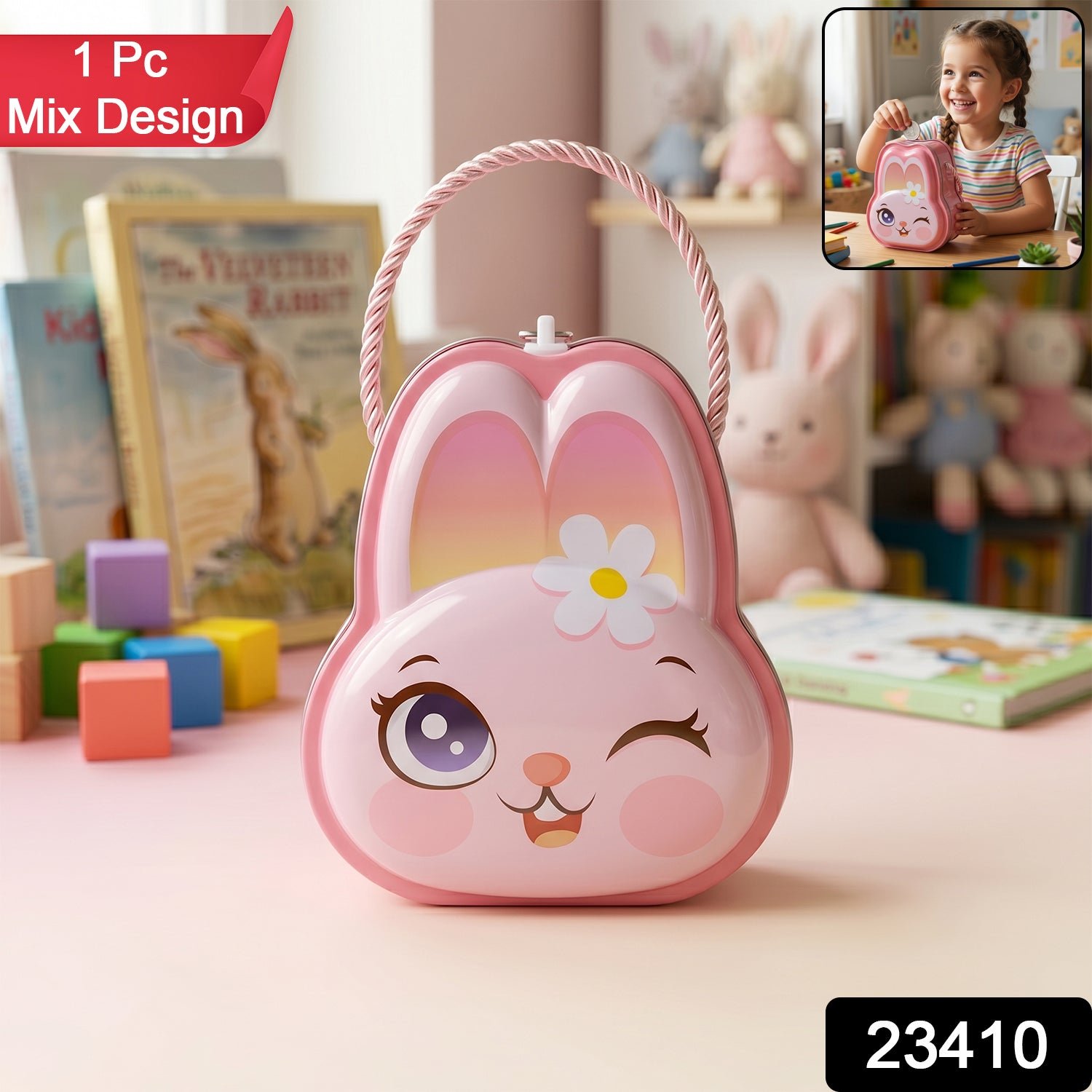 Kids Safe Lockable Bunny Piggy Bank – Fun & Durable Savings Toy - Image 2