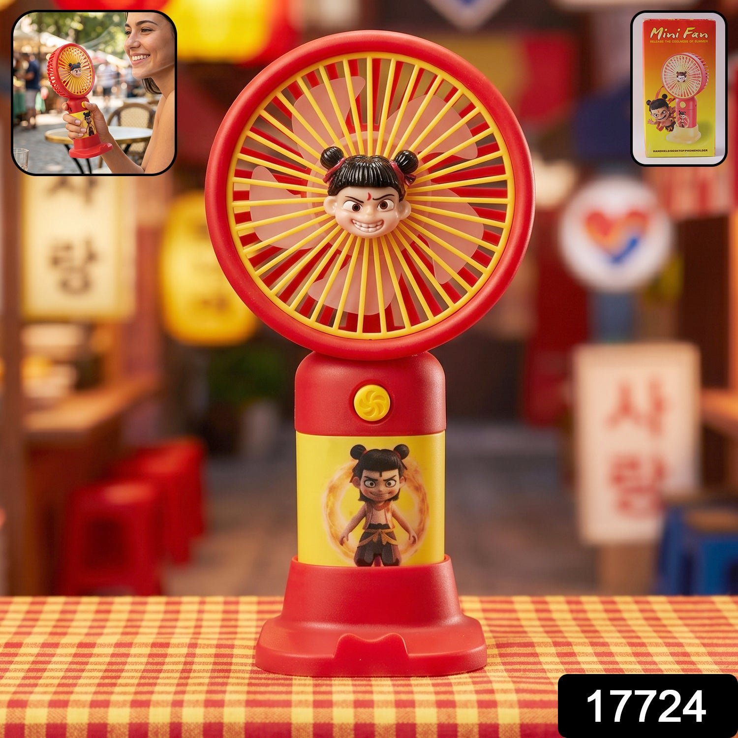 Cute Cartoon Character Mini Fan – Portable & Rechargeable for Kids - Image 2